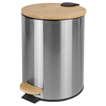 Papelera Bathlux Cilíndrica 5L - Acero Inoxidable Y Bambú