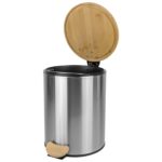 Papelera Bathlux Cilíndrica 5L - Acero Inoxidable Y Bambú - Imagen 2