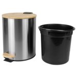 Papelera Bathlux Cilíndrica 5L - Acero Inoxidable Y Bambú - Imagen 3
