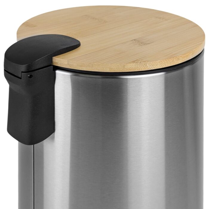 Papelera Bathlux Cilíndrica 5L - Acero Inoxidable Y Bambú - Imagen 5