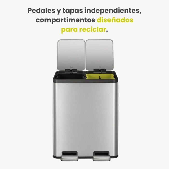 Papelera Premium Reciclaje Eko EcoCasa 15+15L - Pedal, Acero Inoxidable - Imagen 4