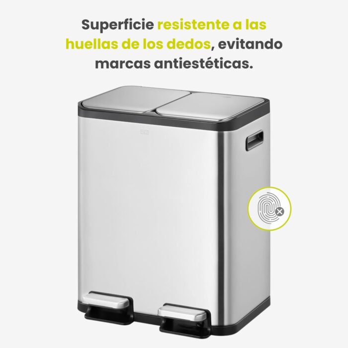 Papelera Premium Reciclaje Eko EcoCasa 15+15L - Pedal, Acero Inoxidable - Imagen 5