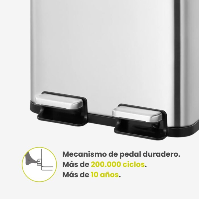Papelera Premium Reciclaje Eko EcoCasa 15+15L - Pedal, Acero Inoxidable - Imagen 6