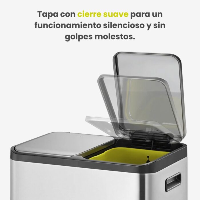 Papelera Premium Reciclaje Eko EcoCasa 15+15L - Pedal, Acero Inoxidable - Imagen 7