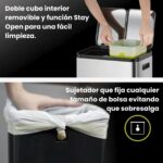 Papelera Premium Reciclaje Eko EcoCasa 15+15L - Pedal, Acero Inoxidable - Imagen 8