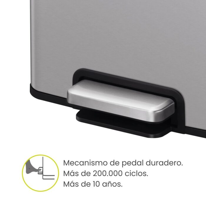 Papelera Premium Eko Madison Rectangular 20L - Pedal, Acero Inoxidable - Imagen 5