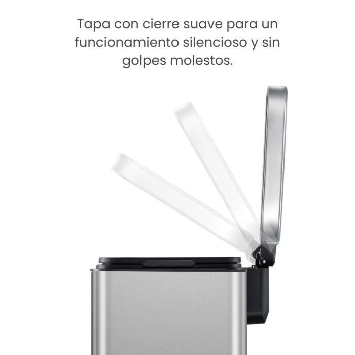 Papelera Premium Eko Madison Rectangular 20L - Pedal, Acero Inoxidable - Imagen 6