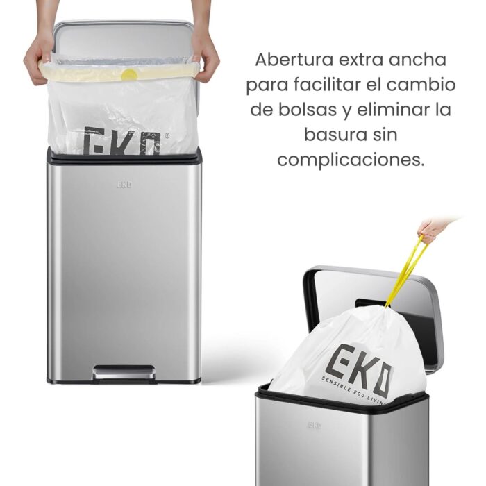 Papelera Premium Eko Madison Rectangular 50L - Pedal, Acero Inoxidable - Imagen 2