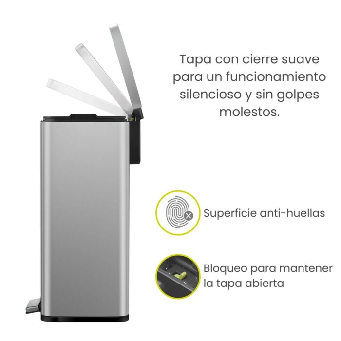 Papelera Premium Eko Madison Rectangular 50L - Pedal, Acero Inoxidable - Imagen 4