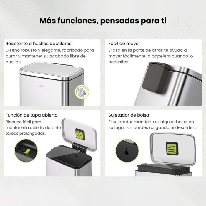 Papelera Premium Eko Madison Rectangular 50L - Pedal, Acero Inoxidable - Imagen 6