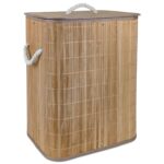 Canasto Guardarropa Con Tapa, De Bambú - Rectangular