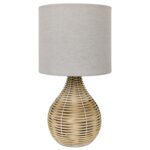 Lámpara Portátil Con Base De Mimbre - Pantalla Lino