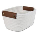 Cesto De Tela Blanco, Con Asas Marrones - 24x17cm
