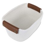 Cesto De Tela Blanco, Con Asas Marrones - 24x17cm - Imagen 2