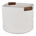 Cesto De Tela Blanco, Con Asas Marrones - 37x27cm