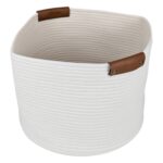 Cesto De Tela Blanco, Con Asas Marrones - 37x27cm - Imagen 2