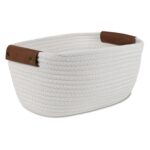 Cesto De Tela Blanco, Con Asas Marrones - 31x21cm