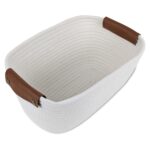 Cesto De Tela Blanco, Con Asas Marrones - 31x21cm - Imagen 2