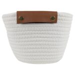 Cesto De Tela Blanco, Con Asas Marrones - 31x21cm - Imagen 3
