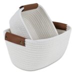 Cesto De Tela Blanco, Con Asas Marrones - Set x 2