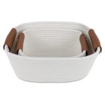 Cesto De Tela Blanco, Con Asas Marrones - Set x 2 - Imagen 2