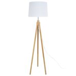Lámpara De Pie Trípode De Madera, Tono Claro, Pantalla Blanca