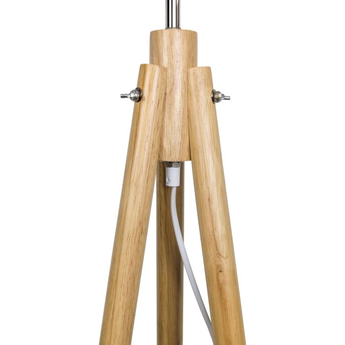 Lámpara De Pie Trípode De Madera, Tono Claro, Pantalla Blanca - Imagen 2