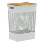 Canasto Guardarropa Ou - Gris Claro, Con Tapa De Bambú