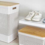 Canasto Guardarropa Ou - Gris Claro, Con Tapa De Bambú - Imagen 4