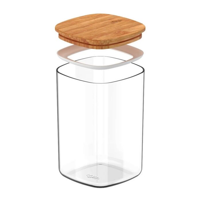 Recipiente Hermético Transparente Ou, Con Tapa De Bambú - 1000ml - Imagen 2