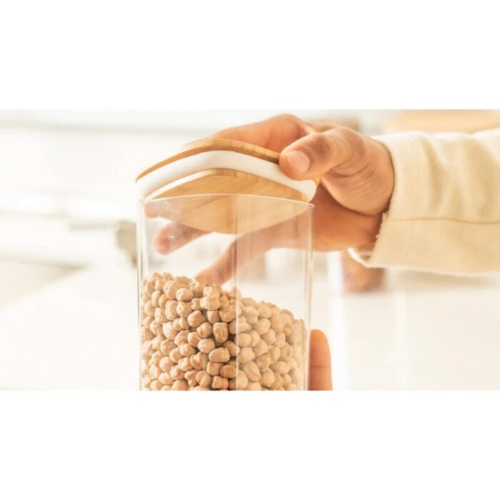 Recipiente Hermético Transparente Ou, Con Tapa De Bambú - 1500ml - Imagen 4