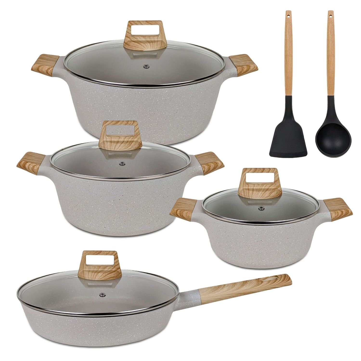 HHLCBAT10PZ_01 Batería De Cocina Antiadherente Honhey 10 Piezas - Granito Crema - Imagen 1