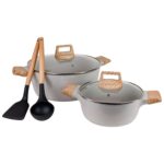 Batería De Cocina Antiadherente Honhey 10 Piezas - Granito Crema - Imagen 10