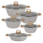 Juego De Ollas Antiadherente Honhey 10 Piezas - Granito Crema