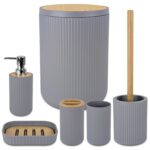 Set De 6 Accesorios P/Baño Bathlux - Diseño Circular - Plástico Y Bambú