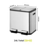 Papelera Premium Reciclaje Eko EcoCasa 12+12L - Pedal, Acero Inoxidable - Imagen 2