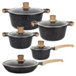 Batería De Cocina Antiadherente Honhey 10 Piezas - Granito Negro