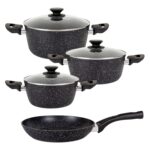 Batería De Cocina Baroly 7 Piezas, Aluminio - Granito Negro