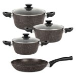 Batería De Cocina Baroly 7 Piezas, Aluminio - Granito Marrón