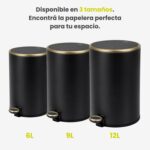 Papelera Premium Eko Cosmo Cilíndrica 9L - Pedal, Negro Mate - Imagen 7