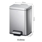 Papelera Premium Eko Madison Rectangular 6L - Pedal, Acero Inoxidable - Imagen 2