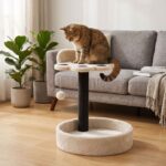 Cama Para Gatos Diseño Huella, Con Rascador, Pompón Y Plataforma - Imagen 7