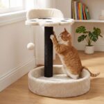 Cama Para Gatos Diseño Huella, Con Rascador, Pompón Y Plataforma - Imagen 9