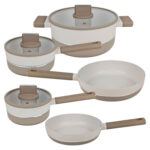 Batería De Cocina Antiadherente Honhey 8 Piezas - Crema Y Beige