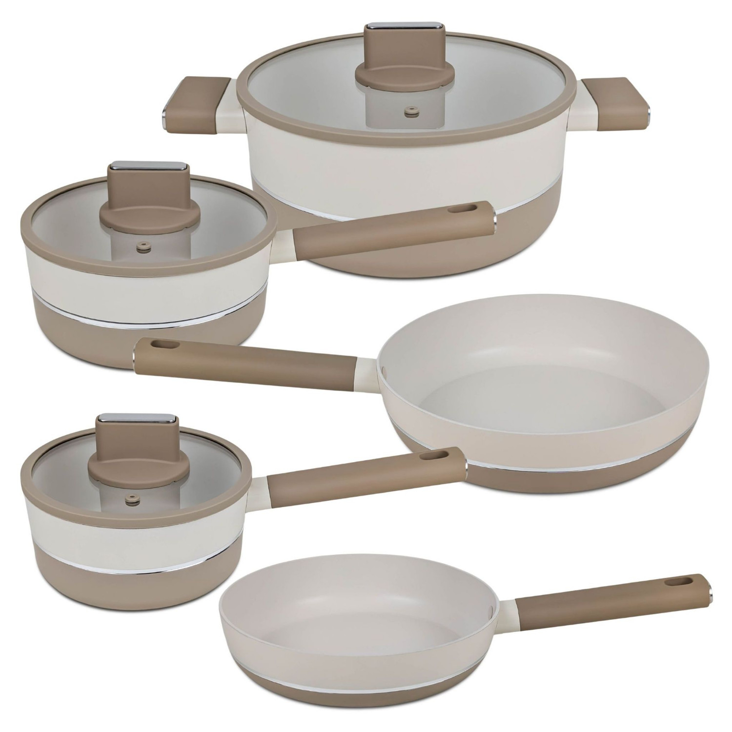 HHNLBAA8PZ_01 Batería De Cocina Antiadherente Honhey 8 Piezas - Crema Y Beige - Imagen 1