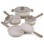 Batería De Cocina Antiadherente Honhey 8 Piezas - Crema Y Beige