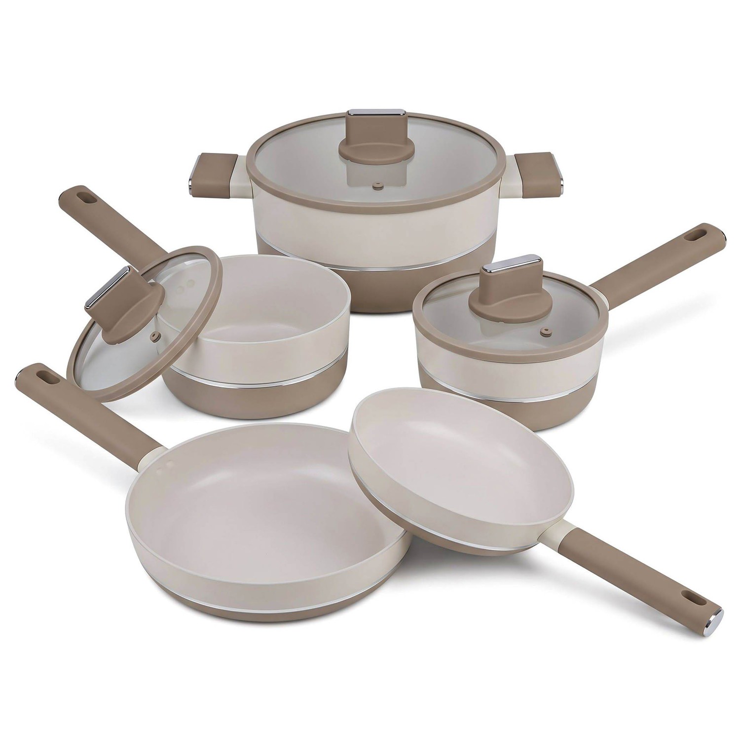 Batería De Cocina Antiadherente Honhey 8 Piezas – Crema Y Beige