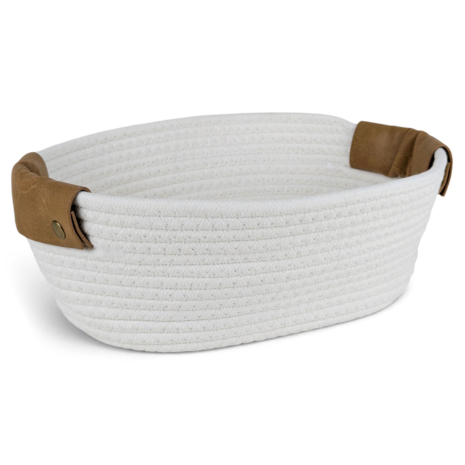 JY1092.CH_01_V2 Cesto De Tela Blanco, Con Asas Marrones - 32x23cm - Imagen 1