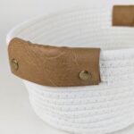 Cesto De Tela Blanco, Con Asas Marrones - 32x23cm - Imagen 3