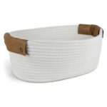 Cesto De Tela Blanco, Con Asas Marrones - 36x25cm